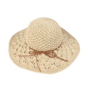 INS style paper straw hat breathable hollow plain Bucket straw hat strap design outdoor Summer Beach Women sun hat
