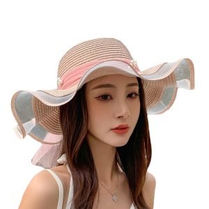 New Bow Ribbon Sunshade Straw Hat straw hats to decorate mesh bow design large brim straw hat UV protection