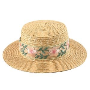 embroidery high quality summer straw hat wheat straw caps beach fashion straw cap women wholesale hat