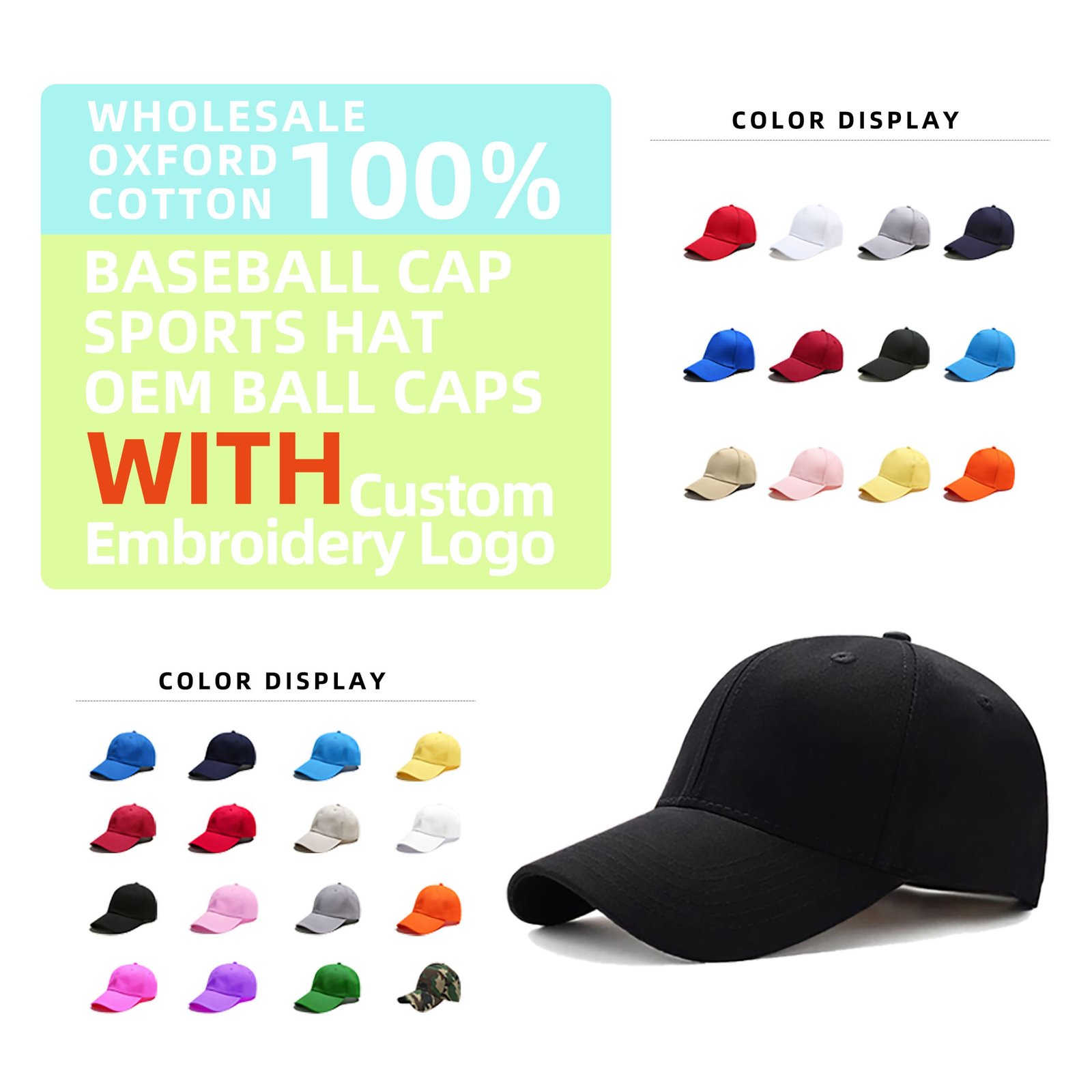Custom100% Oxford Cotton Embroidery Logo Baseball Cap Sports Hat OEM ball Caps with Custom trucker hat daddy hat