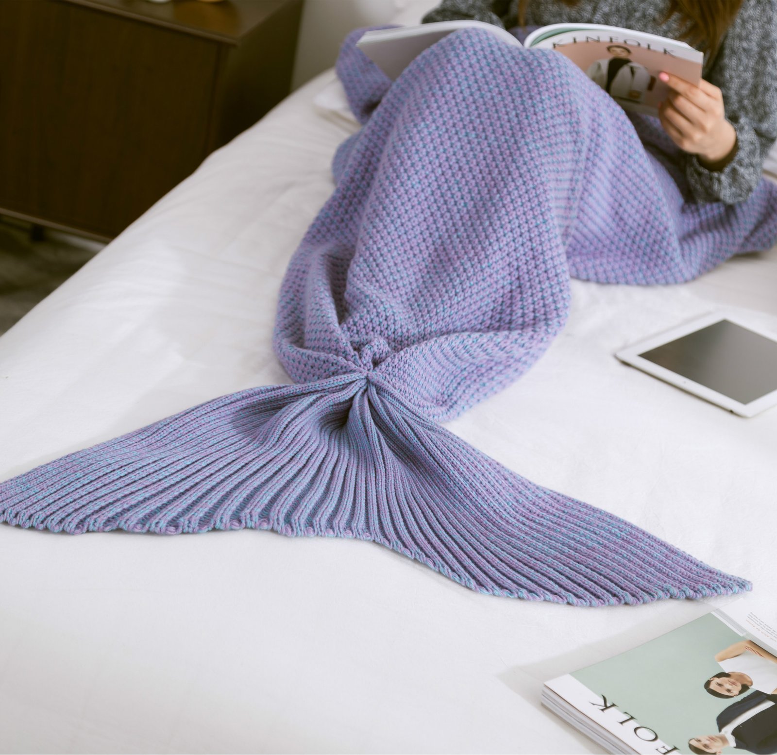 2023 hot sale christmas Mermaid knitted blanket for pram baby carriage stroller covers Fish tail knitted baby blanket - Image 3